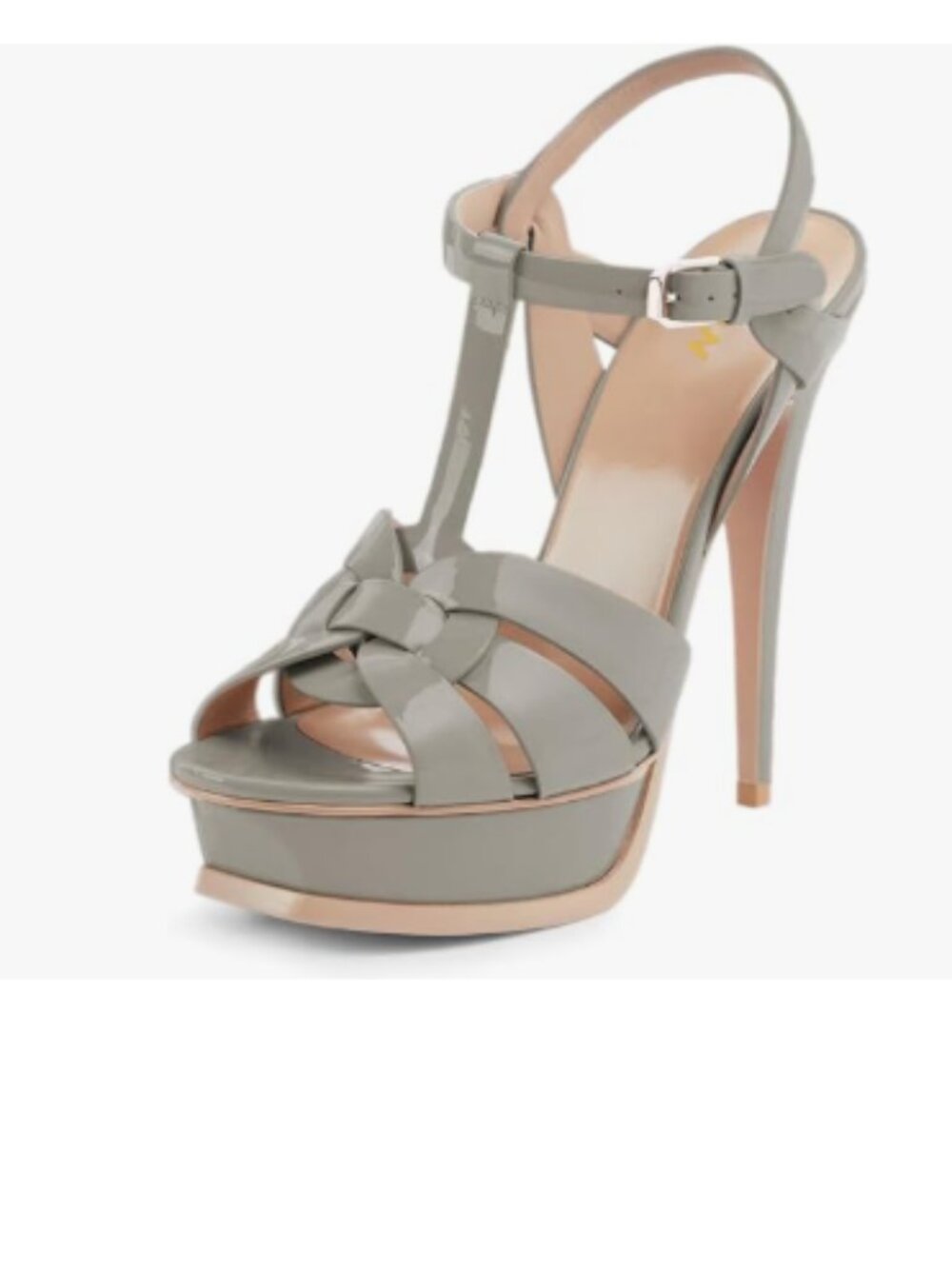 YDN Grey Strappy High Heeled Platform Peep Toe Stiletto Heels T-strap Sandals